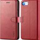 TUCCH Wallet Case for iPhone SE 2022/SE 2020/iPhone 8/7, PU Leather Folio Stand Card Slot Magnetic Closure Flip Cover [TPU Interior Case] Compatible with iPhone SE3/SE2/8/7, Dark Red