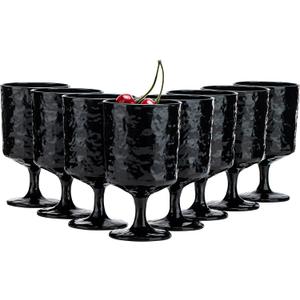 KX-WARE Iceberg Acrylic All-Purpose Wine Glasses, 12-ounce Plastic Stem Wine Glasses, set of 8 Black