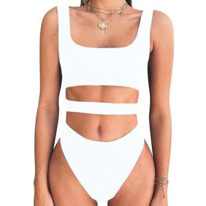BEAGIMEG Women's Tank Top Cut Out Sleeveless Bodice Bodysuit Party Clubwear White, S