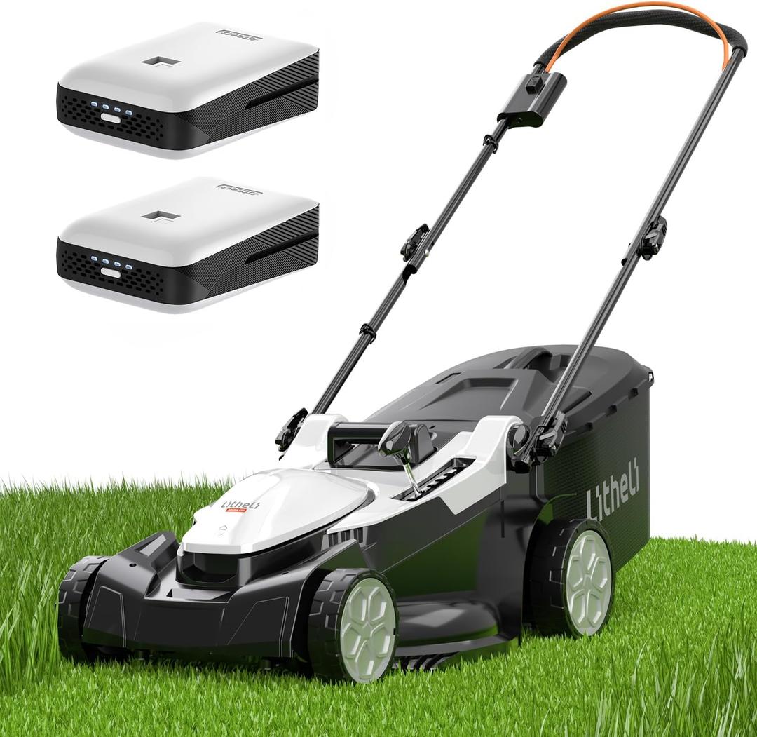 Litheli 40V (2 x 20V) 16" Electric Lawn Mower Cordless, Brushless Lawnmower with 6-Height Adjust, Portable & Lightweight Push Battery Powered Lawn Mower (2 * 4.0AH Batteries Included)