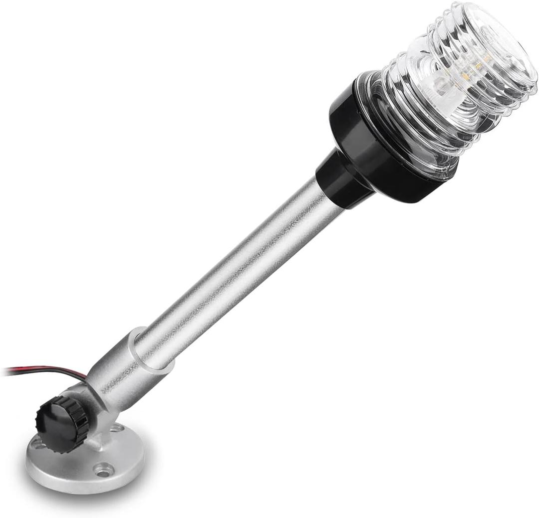 12 inch 3 Nautical Mile Navigation Anchor Lights All Round 360 White LED With Aluminum Base and Tube, Extra LED Bulb Included, 12-24V