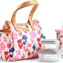 Fit & Fresh Lunch Bag For Women, Insulated Womens Lunch Bag For Work, Leakproof & Stain-Resistant Large Lunch Box For Women With Containers and Matching Tumbler, Zipper, Westerly Lunch Bag, Floral (Botanical Silo Pink)