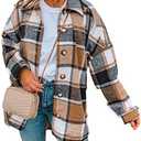 Yeokou Women's Plaid Flannel Shacket Oversized Button Down Long Sleeve Shirt Jacket Casual Spring Fall Outfits S