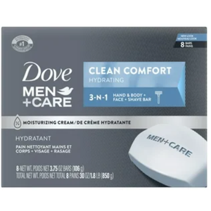 DOVE MEN + CARE 3 in 1 Bar Cleanser for Body, Face, and Shaving Extra Fresh Body and Facial Cleanser More Moisturizing Than Bar Soap to Clean and Hydrate Skin 3.75 Ounce (Pack of 8)