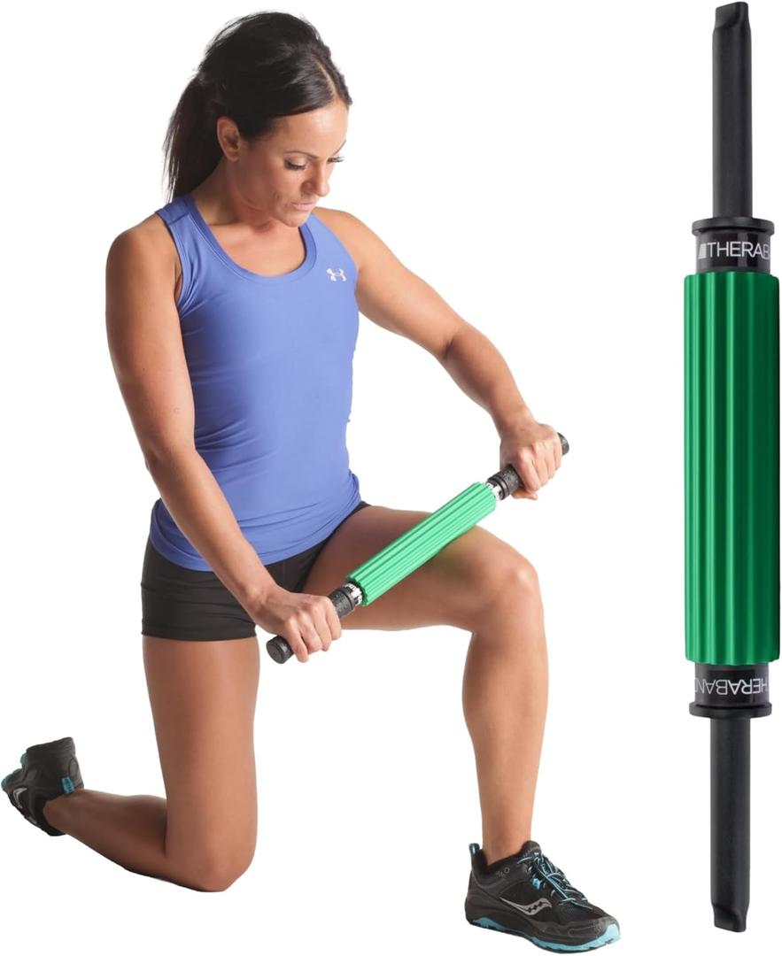 THERABAND Roller Massager+, 19"-21" Retractable Muscle Massage Stick for Full-Body Use, Deep Tissue & Trigger Point Self-Massage, Portable Handheld Fascia Release Tool for Runners, Athletes