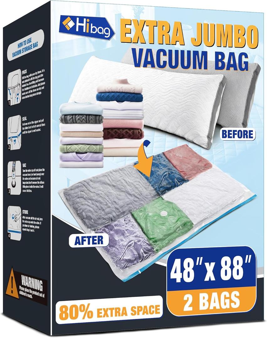 XX-Jumbo Size 48''X88'' Vacuum Storage Space Bags Extra Large for Blanket, Bedding, Comforters, Carpet, Sofa Pad Mattress, Pump Not Included (2 Pack)