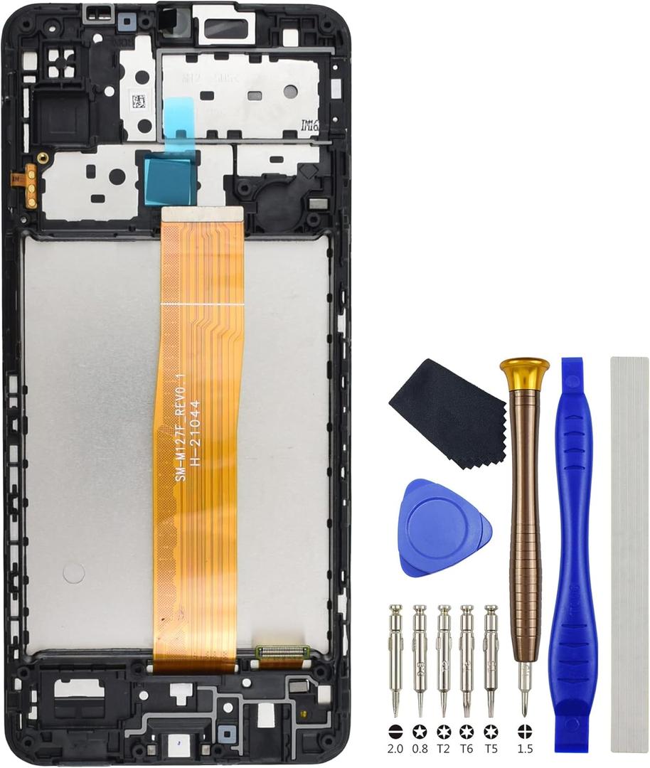 Full LCD Digitizer Touch Screen Assembly Replacement for Samsung Galaxy M12 SM-M127Fwith Screen Frame and Tool Kit Black 6.5"