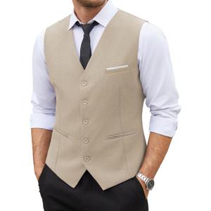 COOFANDY Men's Suit Vest Slim Fit Business Formal Waistcoat Casual Dress Vest (XX-Large, Khaki)