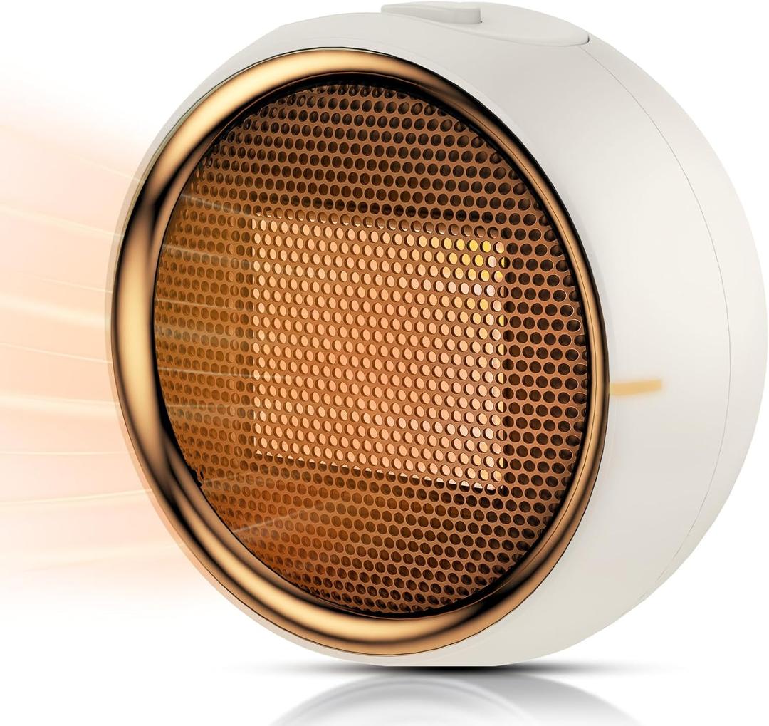 Space Heater, Portable Electric PTC Ceramic Heaters for Indoor Use, 2S Efficient Heating, Tip-Over & Overheat Protection, Quiet Small Mini Desk Heater for Bathroom Home Office Bedroom (Beige)