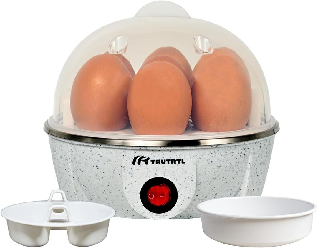 truTRTL Electric Egg Cooker | Boils upto 7 eggs | Poacher | Omelet maker | Vegetable steamer, dumpling & More | Marble