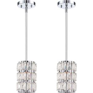 Chrome Pendant Light 2 Pack, Modern Mini Crystal Chandelier, Adjustable Rods, Hanging Ceiling Light Fixtures for Kitchen Island Dining Room Bedroom Hallway Bar Entryway