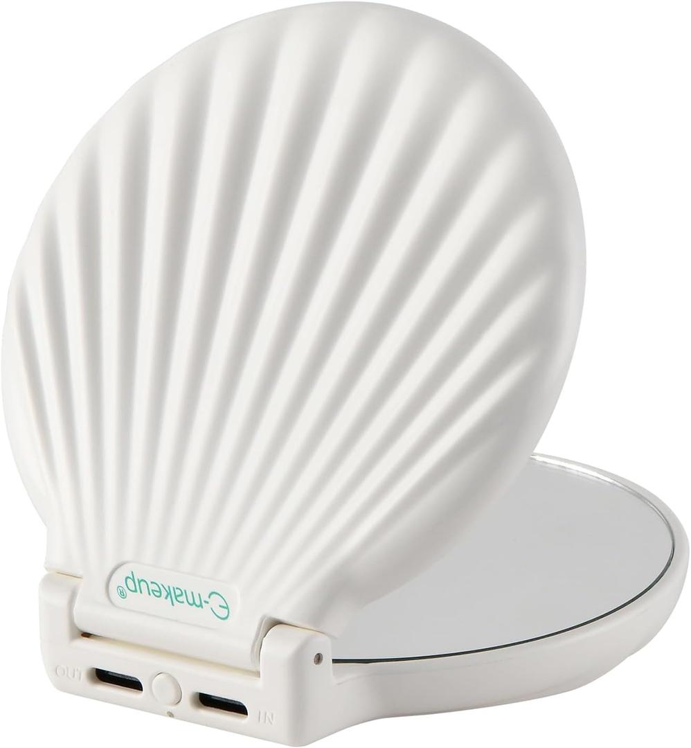 Compact Makeup Mirror with Lights - 3.5" Portable, 2-Sided, Lightweight & Shatterproof, Folding Magnifying Mirror 2X/10X, Unique Gift for Women (White(Have Lights))