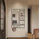 43" X 30" Black Wall Mounted Mirror for Wall, Full Length Mirror with Shelf and Hooks, Large Wall Mirror with Metal Frame 3 Trays and 8 Hooks for Living Room, Hallway, Bedroom