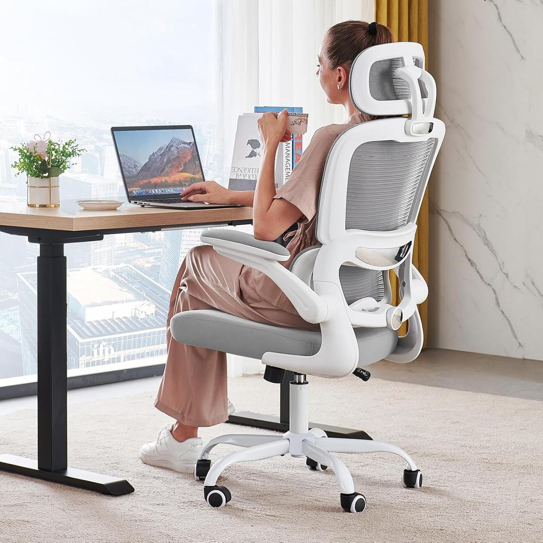 TRALT Office Chair Ergonomic Desk Chair, 330 LBS Home Mesh Office Desk Chairs with Wheels, Comfortable Gaming Chairs (White)