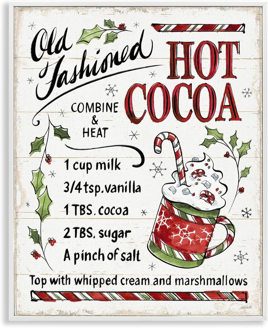 Stupell Industries Old Fashioned Hot Cocoa Holiday Cooking Instructions, Designed by Anne Tavoletti White Framed Wall Art, 16x20 (20L" x 16W", Off-white)