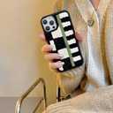 Furry Checkered Phone Case for iPhone 15 Pro Max 6.7''2023,Soft Fluffy Aesthetic Carpet Furry Case Plaid Shockproof Protective Cover for Cool Girls Women(Checkerboard)