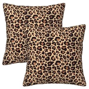 Leopard Print Throw Pillow Covers Home Decor 18x18 Inch Cute Cheetah Print Decorative Pillowcase Cushion Cover for Bed Sofa Couch, 2 Sets