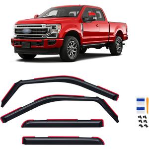 in-Channel Rain Guards for 2017-2022 F250 F350 F450 F550 Super Duty Crew Cab, Window Visor Shields Vent Deflector Shade Wind Dark Smoke 2018 2019 2020 2021, Tape-On Inside-Mount, 4PCS