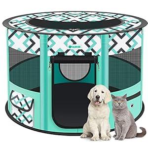 TASDISE Portable Dog Playpen, Upgraded Waterproof Bottom, Durable Mesh, Foldable Pet Playpen Exercise Kennel Tent for Dogs, Cats, Come with Free Carrying Case Great for Indoor Outdoor Travel Use, S