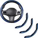 Carbon Fiber Steering Wheel Cover, Snap on Car Steering Wheel Cover Set Accessories 3pcs Wrap Grip Non Slip Protector Universal Glossy Blue
