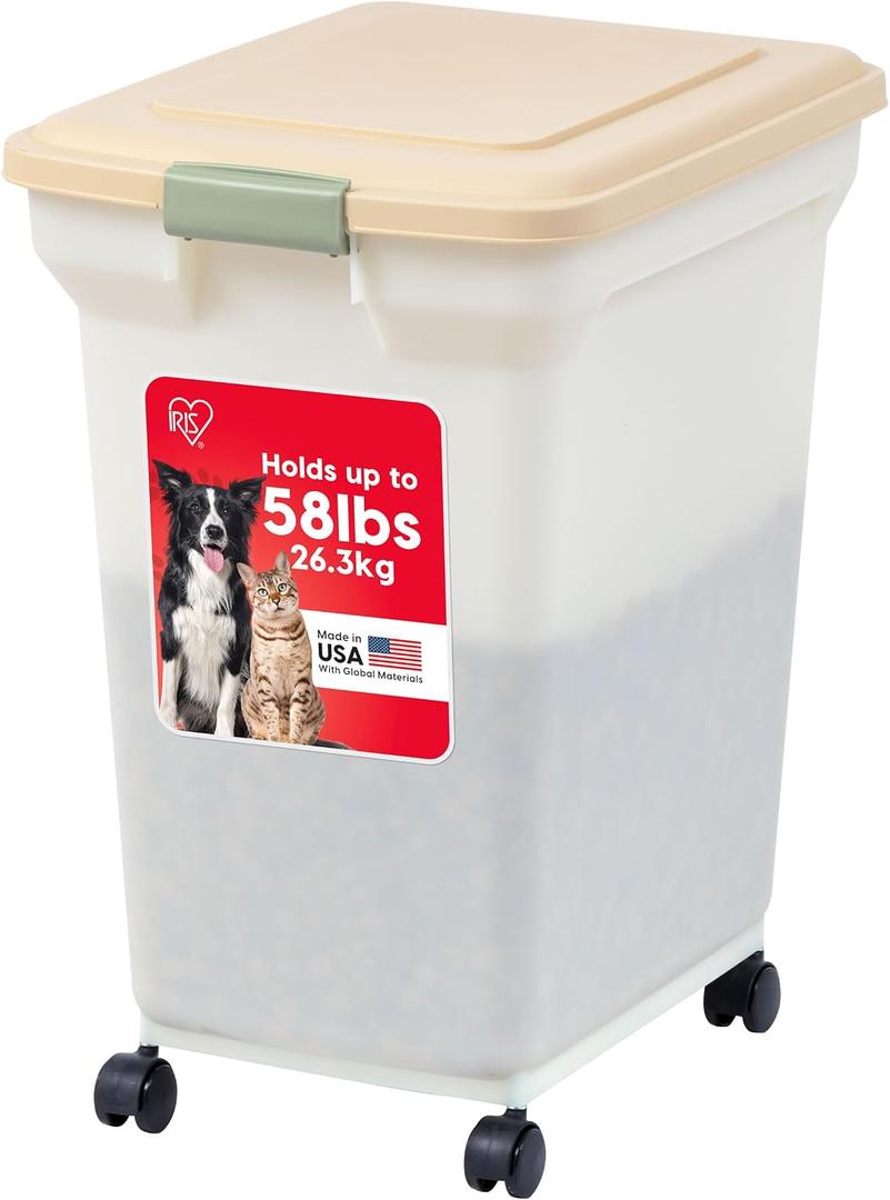 IRIS USA Dog Food Storage Container, Up to 58 lbs, Almond, Made in USA