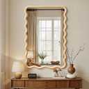 Wavy Mirror for Wall, 30"x20" Boho Bathroom Floor Vanity Mirror with Wooden Frame, for Bedroom, Living Room, Entryway, Farmhouse