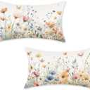 ONWAY Spring Floral Pillow Covers 12x20 Inch Watercolor Flowers Decorations Farmhouse Summer Outdoor Patio Cushion Case for Sofa Couch Home Set of 2