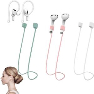 Magnetic Anti-Lost Straps for AirPods, Colorful Soft Silicone Sports Lanyard, Ear Hooks and Neck Rope Cord for AirPod, Wireless Headphones Anti-Lost Rope 4-Pack (White Pink Green)