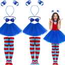 Halloween Costume Accessories Include Womens Tulle Tutu Headband Bow Ties Stretchy Striped Socks for Adults Cosplay (Blue)