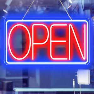 Bright neon LED "Open" sign, On/Off switch, Plug in electric sign for bar, only 2 words light up