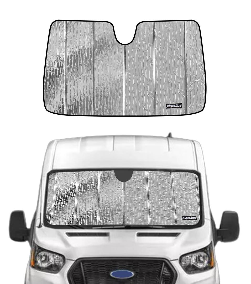 Pigenius Windshield Sunshade for Ford Transit 2015-2025, Reversible Silver/Black