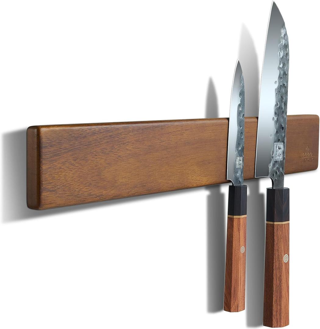 Magnetic Knife Strips, Magnetic Knife Holder for Wall 16 Inch, Acacia Wood Knife Magnetic Strip Use as Knife Bar, Knife Holder for Kitchen Utensil Organizer, Without hooks (16" No Hooks)