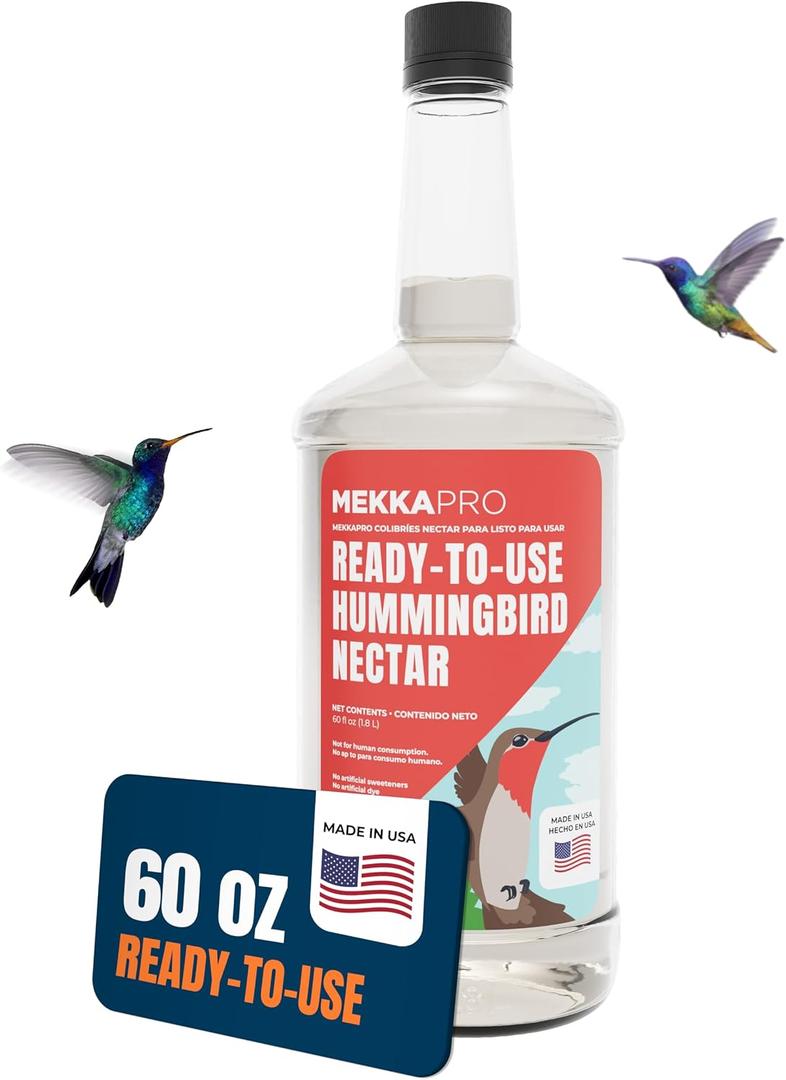 MEKKAPRO Premium Hummingbird Nectar - 60oz - Attract, Delight, and Energize Your Garden with Our Irresistible Sugar-Packed Formula - No Mess, No Fridge Needed - Ready-to-Use Convenience (EXP 02/03/27)
