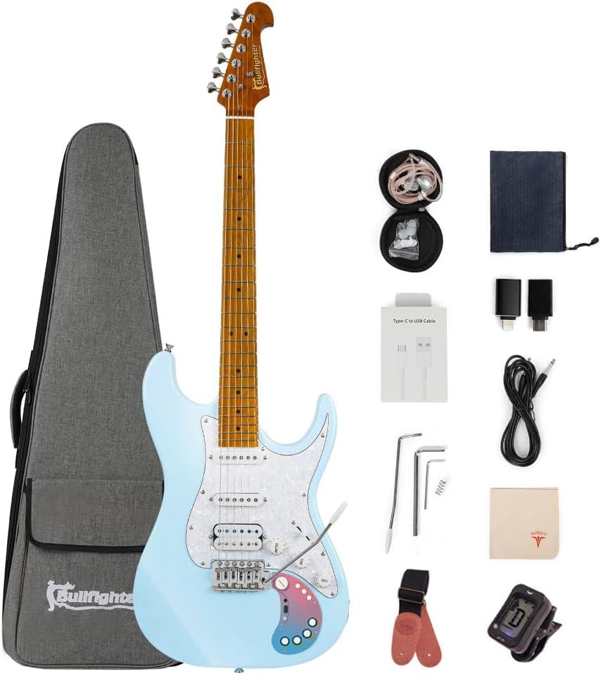 Smart Electric Guitar Kit with Effects System D160SE, SSH Pickup, Loop Drum Machine, Roasted maple Fretboard, All-In-One Performance for Guitarist (blue)