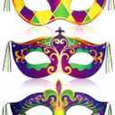 3 PCS Mardi Gras Outdoor Decorations, Large Mardi Gras Hanging Mask Banner Purple Green Yellow Porch Sign Oxford Banner for Carnival Party Masquerade