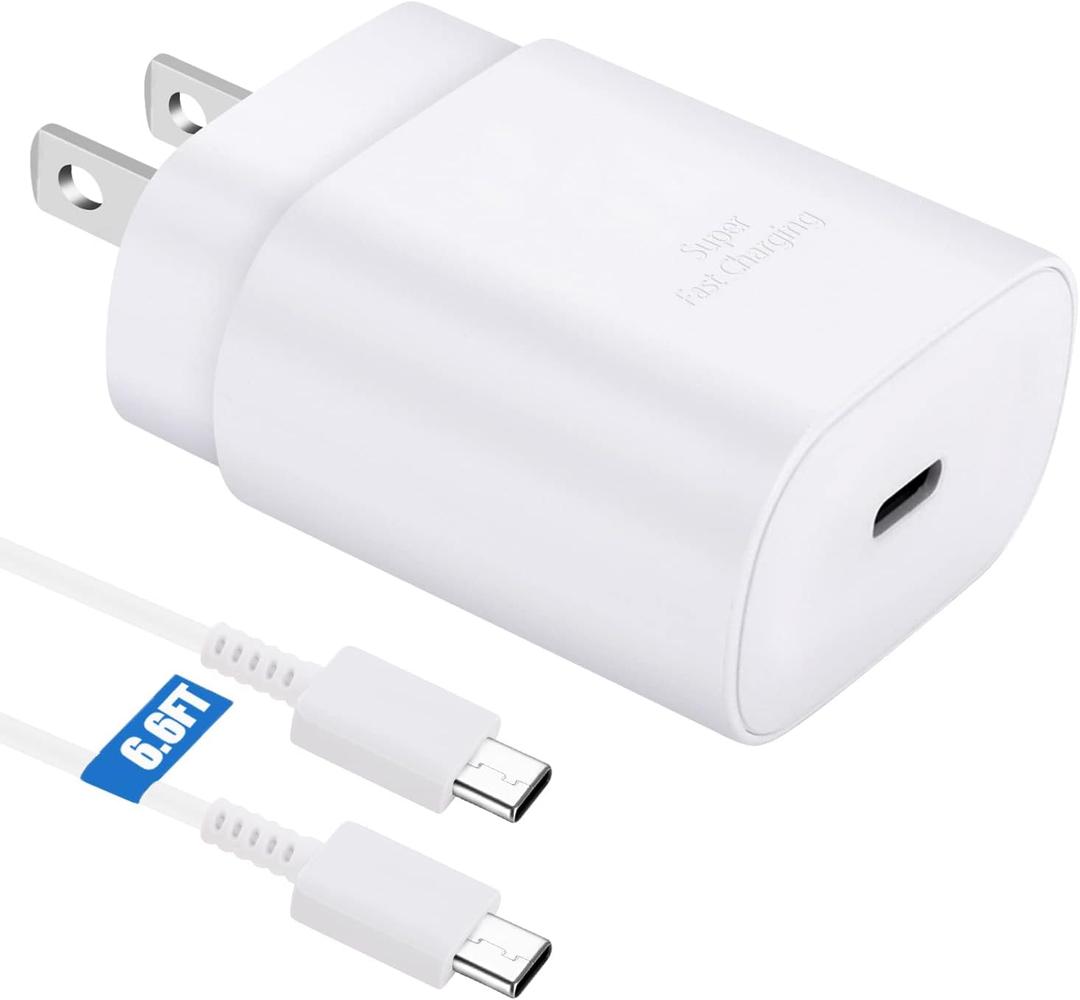 USB C Charger,25W Super Type C Fast Charging & 6.6FT USB C Charger Cable for Samsung Galaxy S25/S25 Ultra/S25+/S24/S24 Ultra/S24+/S23/S23 Ultra/S23+/S22/S22 Ultra/S22+/S21/S21Ultra/S20/Note 10/20 (White)