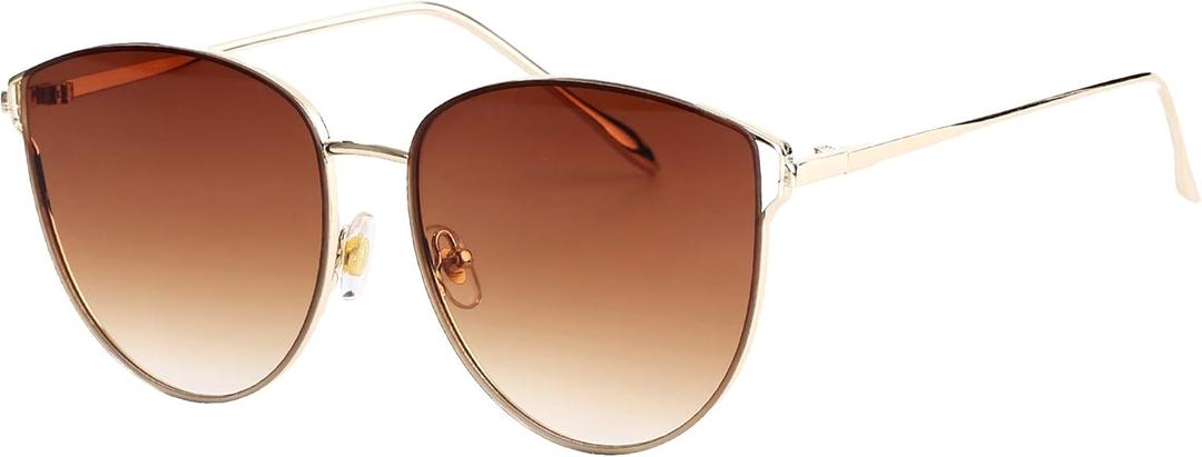 Oversized Sunglasses for Women, Mirrored Cat Eye Sunglasses with Rimless Design U225