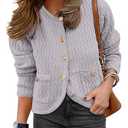 Caracilia Women's 2025 Fall Cardigan Sweaters Knitted Dressy Casual Jackets Trendy Outfits Light Grey S