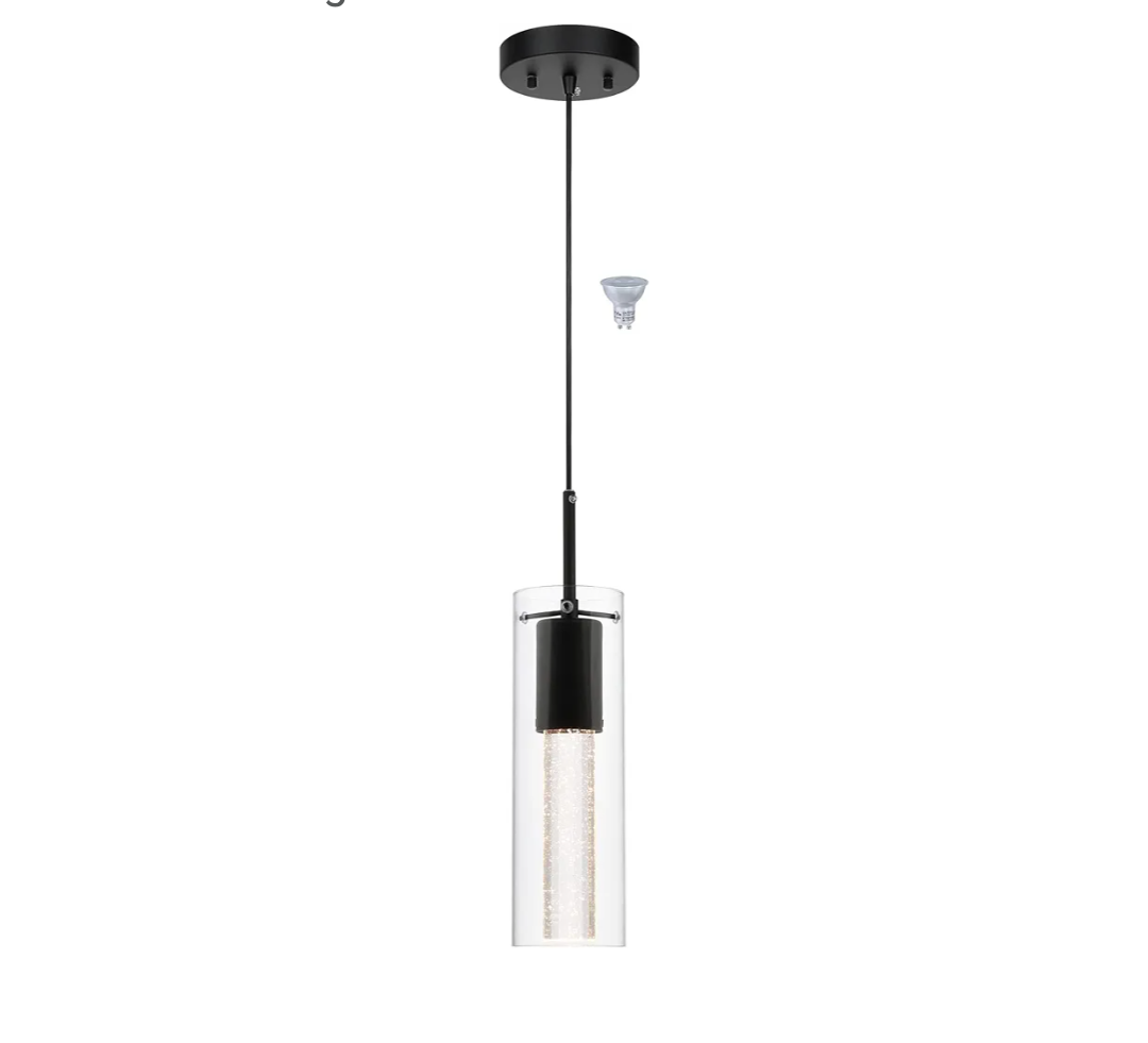 XiNBEi Lighting Pendant Light Fixtures, Black Pendant Lights Kitchen Island with LED Bulb & Bubble Crystal, Kitchen Hanging Lighting for Dining Table Hallway Bedroom Living Room XB-P1110-MB