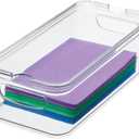 iDesign 71380EU Cupboard and Fridge, Stackable Plastic, Kitchen Storage Box with Lid and Insert, Clear/White, 16.5cm x 32.4cm x 10.2cm