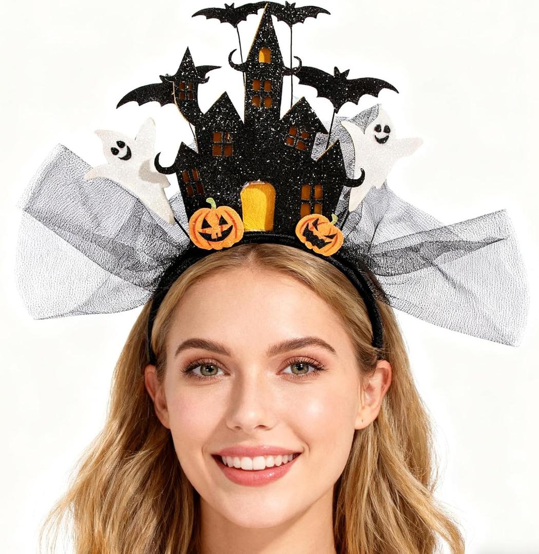 Halloween Headband, Castle Bat Ghost Headwear Halloween Hairband Cosplay Party Costume for Women