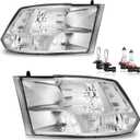 Headlights for 2009-2018 Dodge Ram 1500, for 2010-2018 Dodge Ram 2500 3500 with High/Low beam Bulbs, Driver & Passenger Side(ONLY fit Quad-Hole Single Headlight)