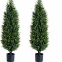 Artificial Cedar Topiary Trees, Set of 2 Lifelike Faux Pruned Cypress with Heavy-Duty Planters  UV-Resistant Outdoor Artificial Shrubs for Indoor/Outdoor Decor (40 Inches)