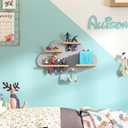 Grey Cloud Tonies Shelf Wall Mounted, Magnetic Floating Shelves with Hook for Toniebox, Tonies Characters & Earphones, Wooden Tonie Storage Shelf for Children Room