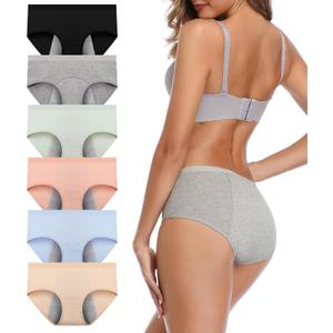 JojoQueen Period Underwear for Women Menstrual Panties Cotton Postpartum Easy Clean Teens Brief M, Light Color-6pack
