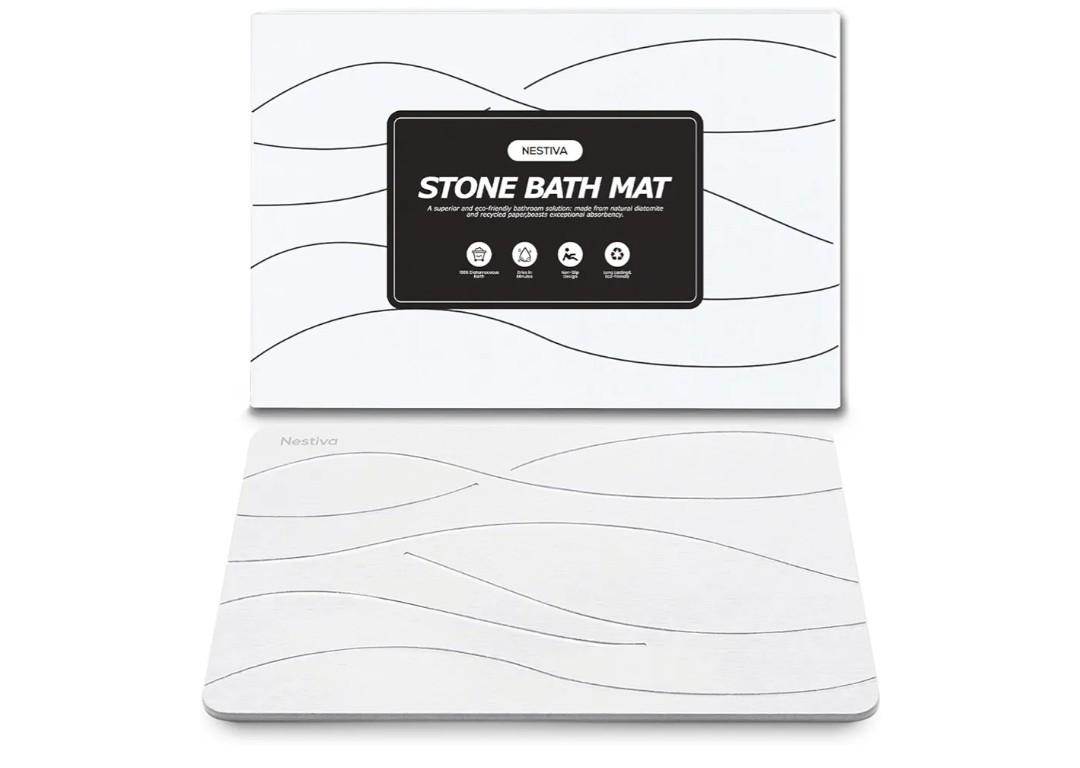 Super Absorbent Stone Bath Mat, Super Non-Slip Diatomaceous Earth Bathroom Rug, Easy Clean for Bathroom, Kitchen and Shower, Home Decor Accessories Rugs, Quick Dry (15.3″x23.6″, White)