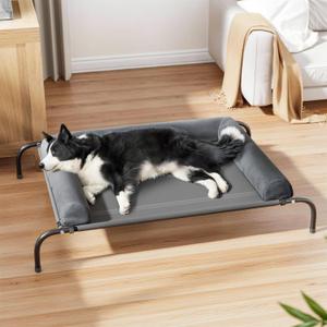 WESTERN HOME WH Large Elevated Raised Dog Bed Cot, Outdoor Cooling Dog Beds for Large Sized Dogs with Bolster, XL Pet Bed Cot with Breathable Mesh, No-Slip Feet, Grey