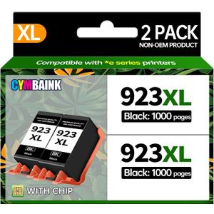 Black 2Pack 923XL Ink Cartridge High-Yield with Chip Compatible with Home Office School Printers Replacement for Pro 8120 8122e 8132e 8124e 8125e 8130 (923XL-2Black)