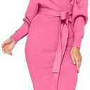 CHERFLY Women's V Neck Sweater Dresses Batwing Long Sleeve Backless Bodycon Long Dress with Belt XL