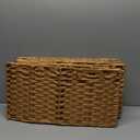 UBBCARE 4 Pack Wicker Basket, 13.4L×8.3H×7.1W inch Woven Paper Rope Storage Baskets for shelves, Foldable Rectangular Storage Baskets with Handle, Storage Basket for Organizing, Caramel